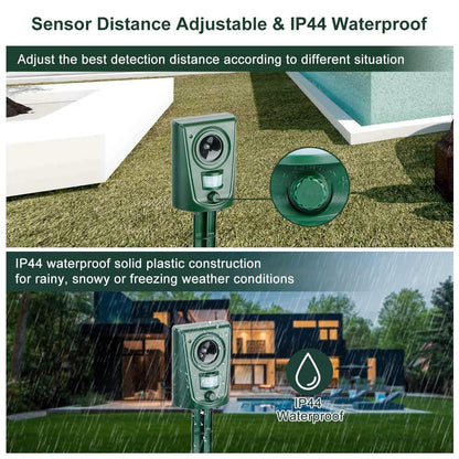 Ultrasonic Animal Repeller IP4 Waterproof Motion Sensor Repellent with Flashing Led Light DailySale