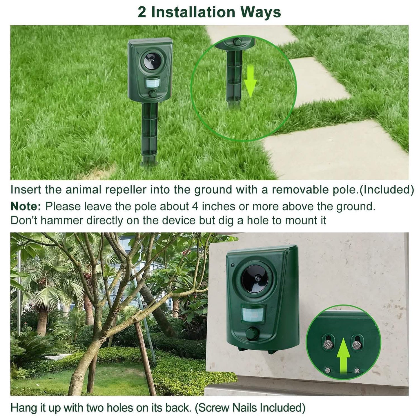 Ultrasonic Animal Repeller IP4 Waterproof Motion Sensor Repellent with Flashing Led Light DailySale