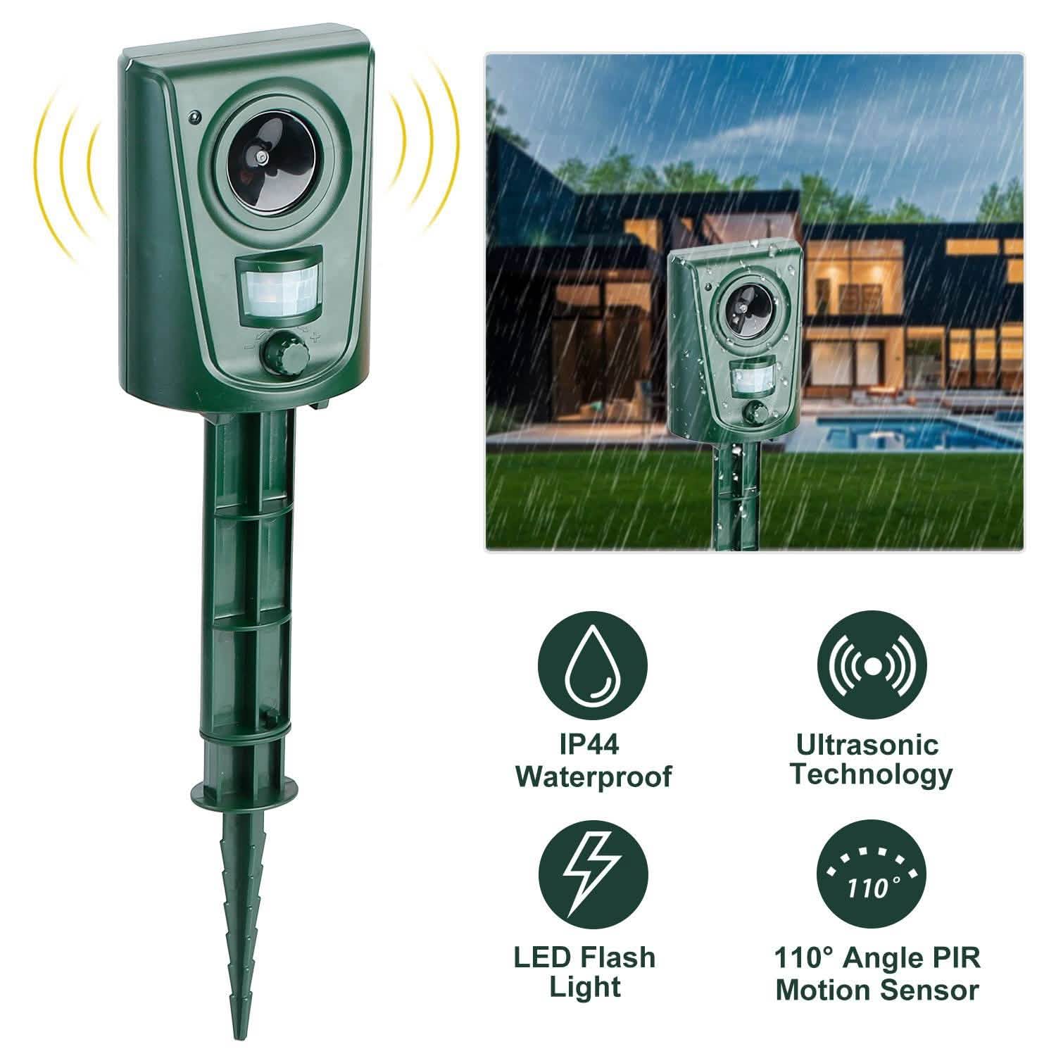 Ultrasonic Animal Repeller IP4 Waterproof Motion Sensor Repellent with Flashing Led Light DailySale