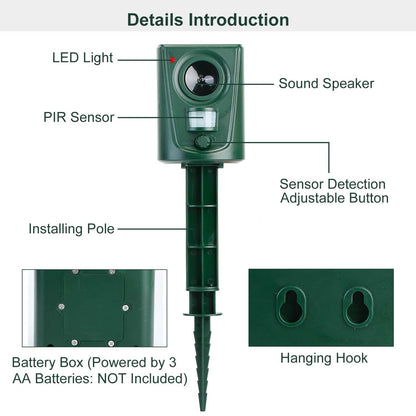 Ultrasonic Animal Repeller IP4 Waterproof Motion Sensor Repellent with Flashing Led Light DailySale