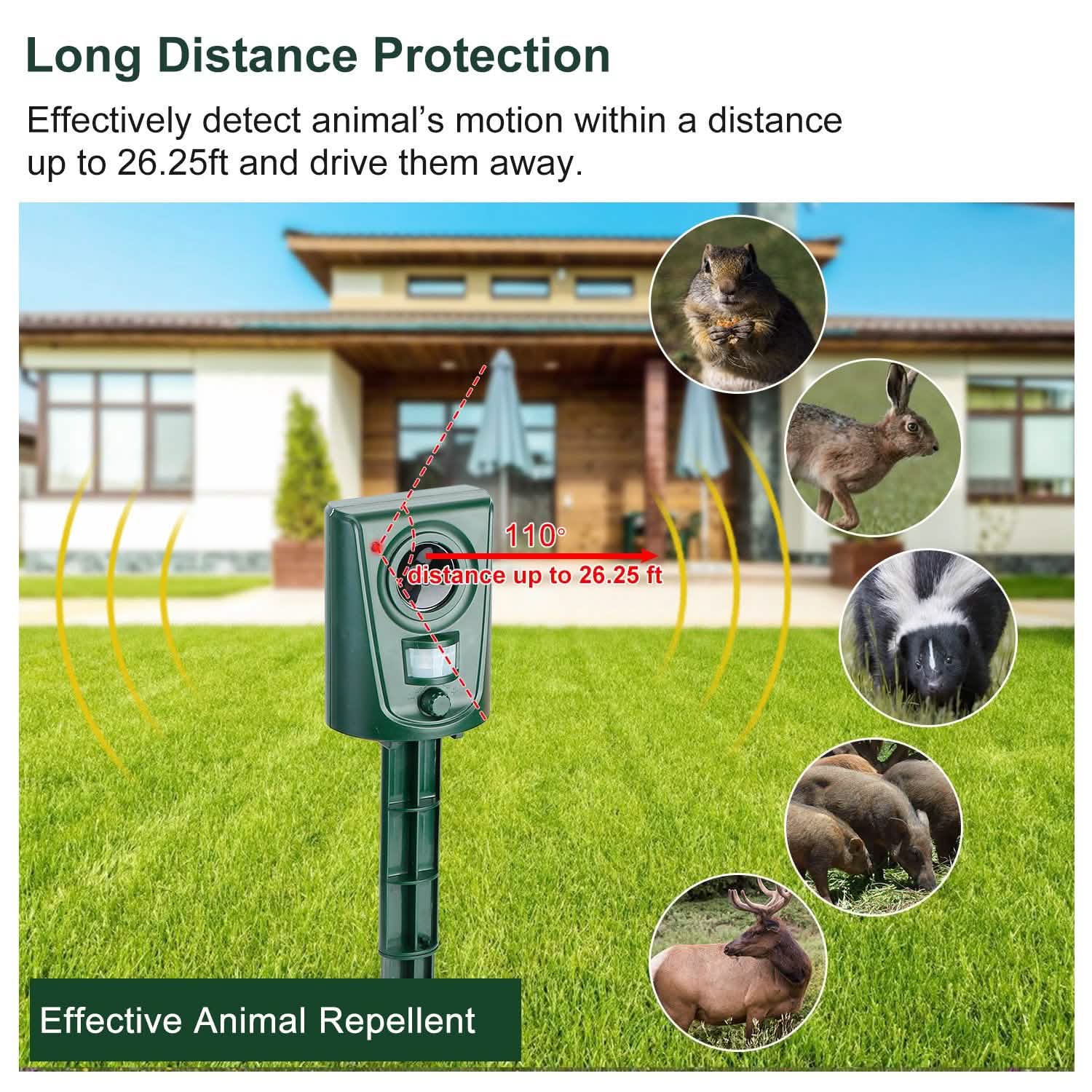 Ultrasonic Animal Repeller IP4 Waterproof Motion Sensor Repellent with Flashing Led Light DailySale