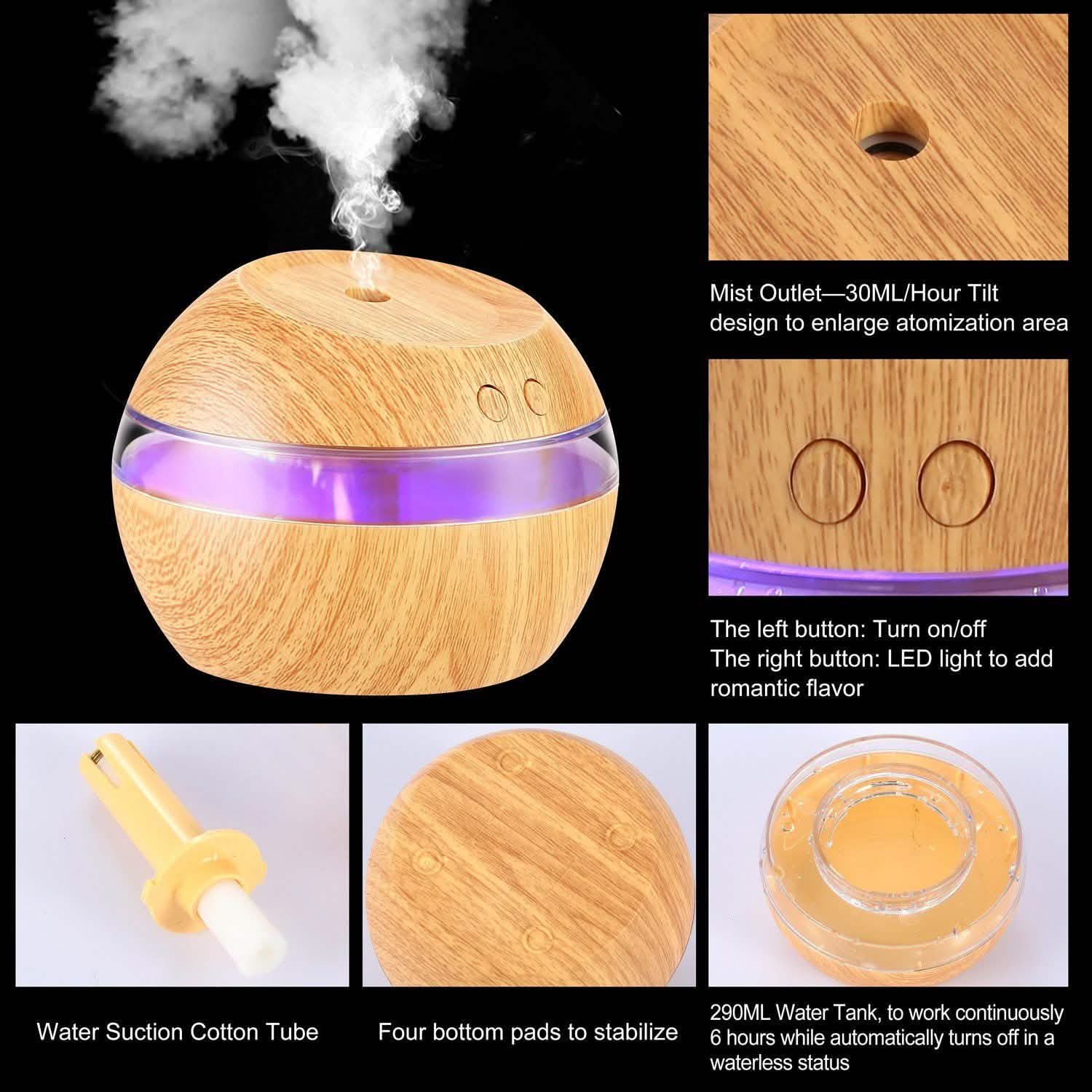 Ultrasonic Aroma Essential Oil Diffuser Wood Grain DailySale