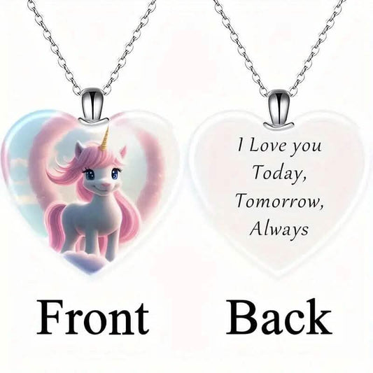 Unicorn Heart-Shaped Crystal Pendant Necklace DailySale
