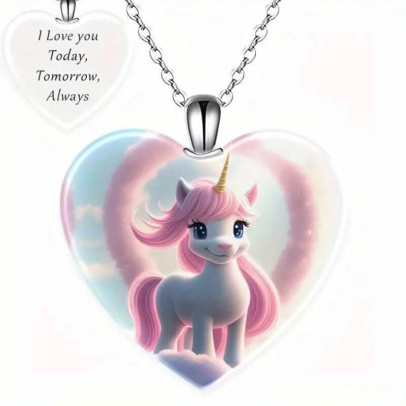 Unicorn Heart-Shaped Crystal Pendant Necklace DailySale