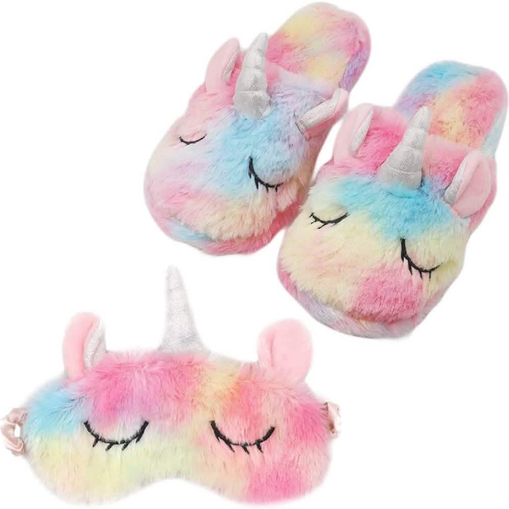 Unicorn Plush Slippers and Eye Mask Set DailySale