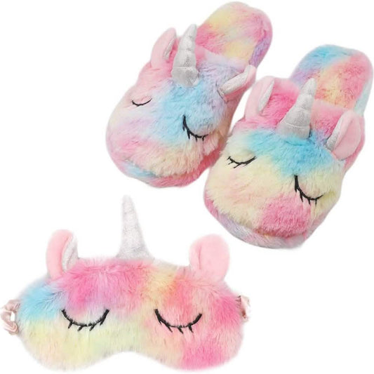 Unicorn Plush Slippers & Eye Mask Set DailySale