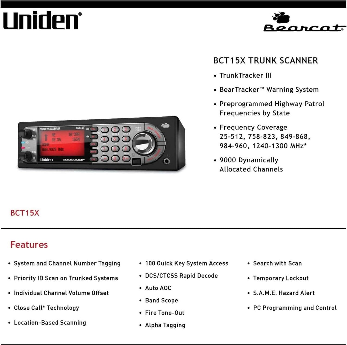 Uniden BearTracker Scanner (BCT15X) with 9,000 Channels  (Refurbished) DailySale