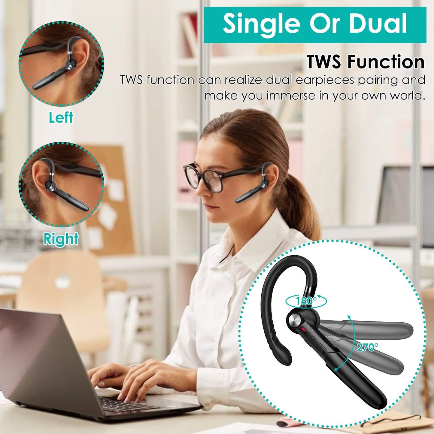 Unilateral V5.0 Wireless in-Ear Headset with Hook DailySale
