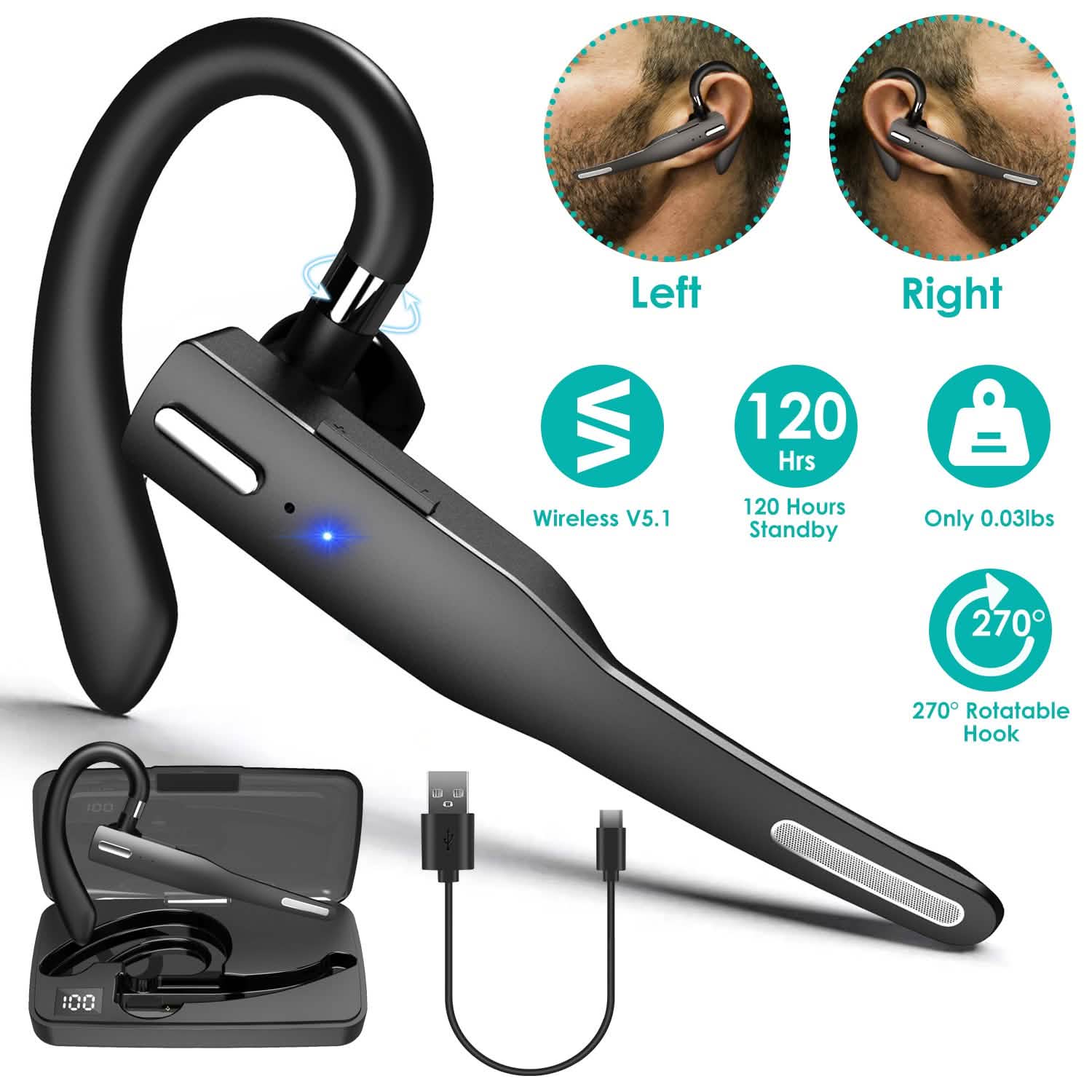 Unilateral Wireless V5.1 Business Earpiece with Charging Case DailySale