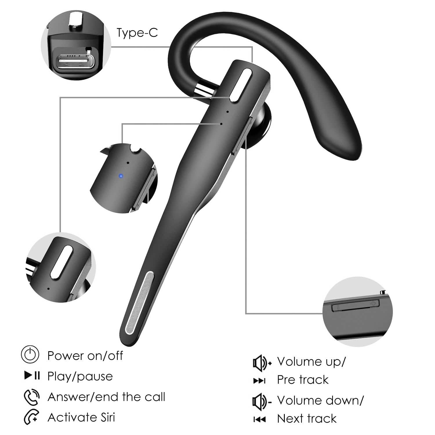 Unilateral Wireless V5.1 Business Earpiece with Charging Case DailySale