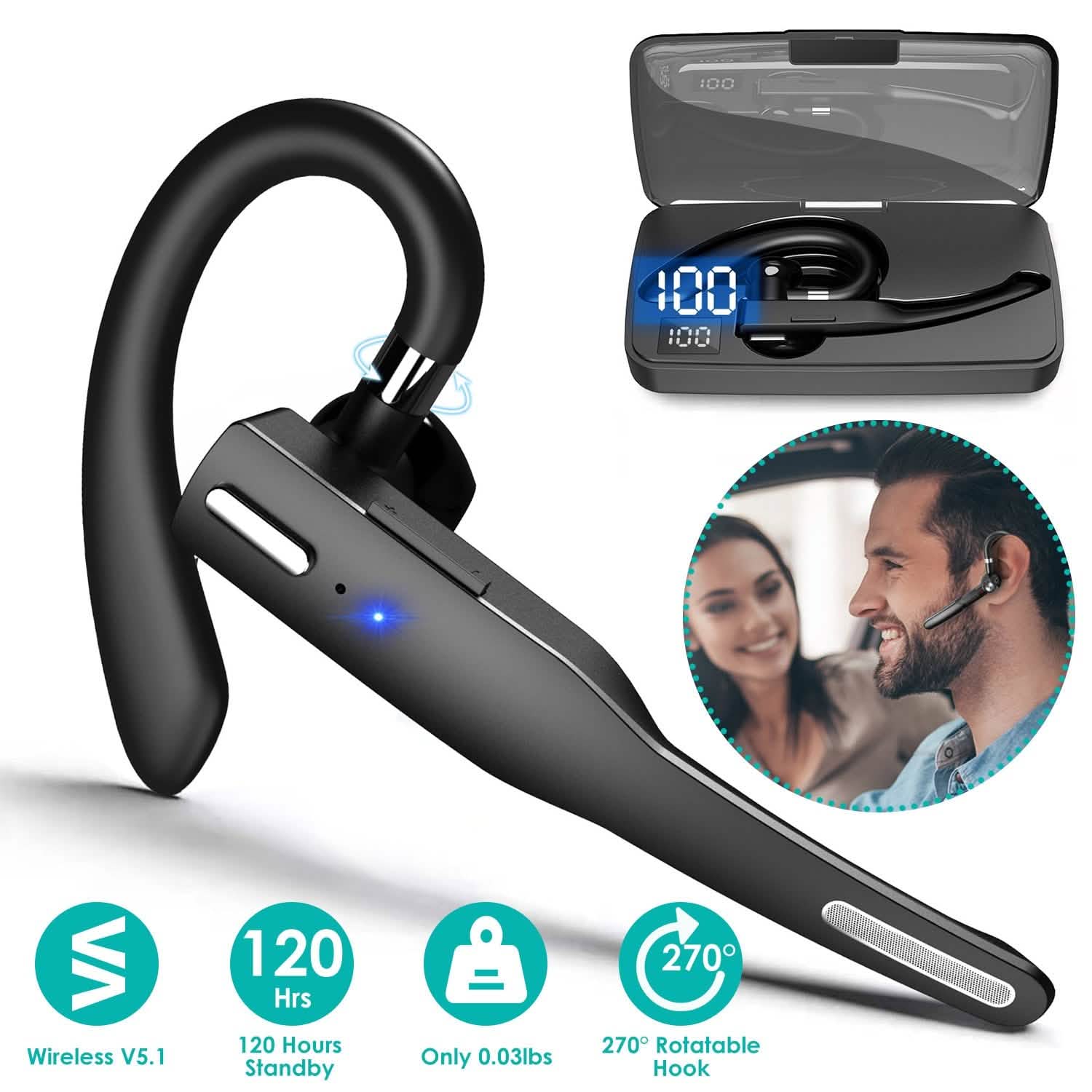 Unilateral Wireless V5.1 Business Earpiece with Charging Case DailySale