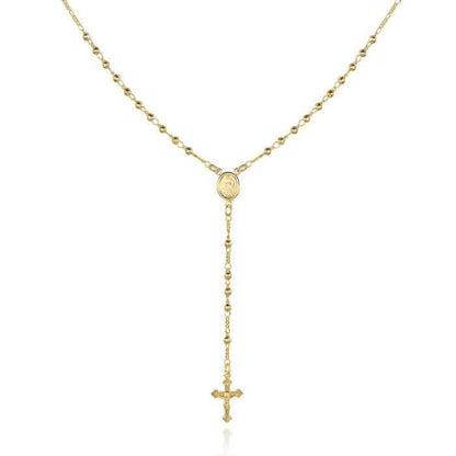 Unisex 14K Gold Virgin Mary Rosary Bead Cross Necklace 18'' DailySale