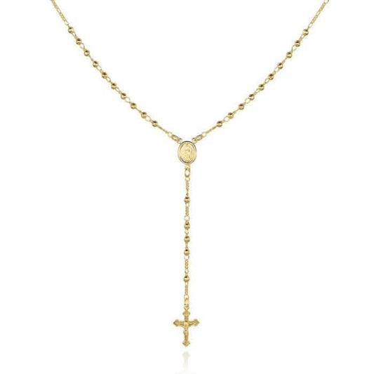Unisex 14K Gold Virgin Mary Rosary Bead Cross Necklace 18'' DailySale