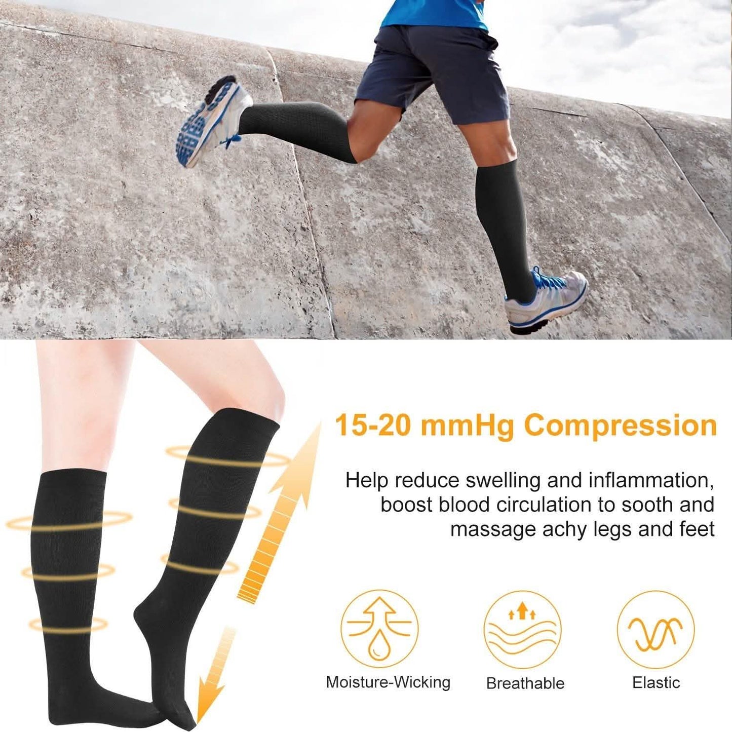 Unisex Compression Socks 15-20 mmHg Graduated Support Sports Fitness DailySale