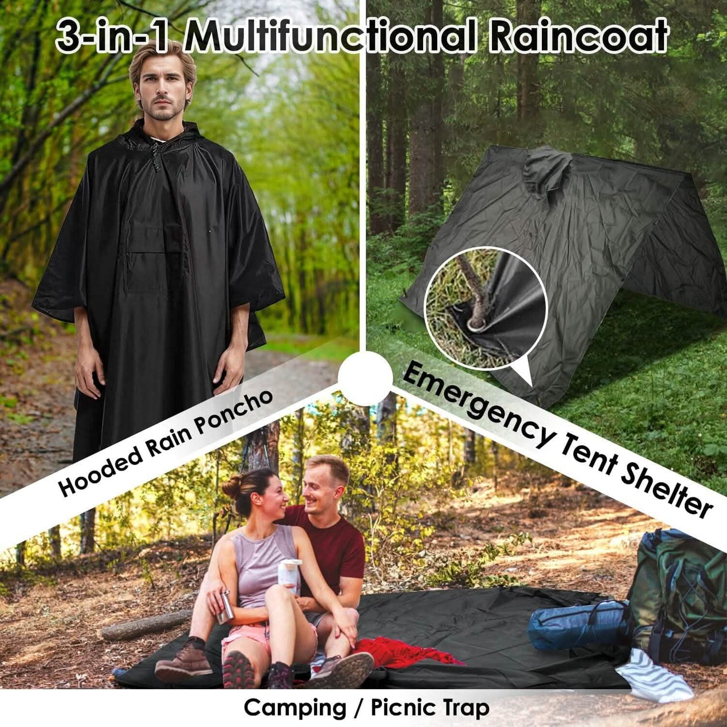 Unisex Hooded Rain Poncho with Pocket DailySale