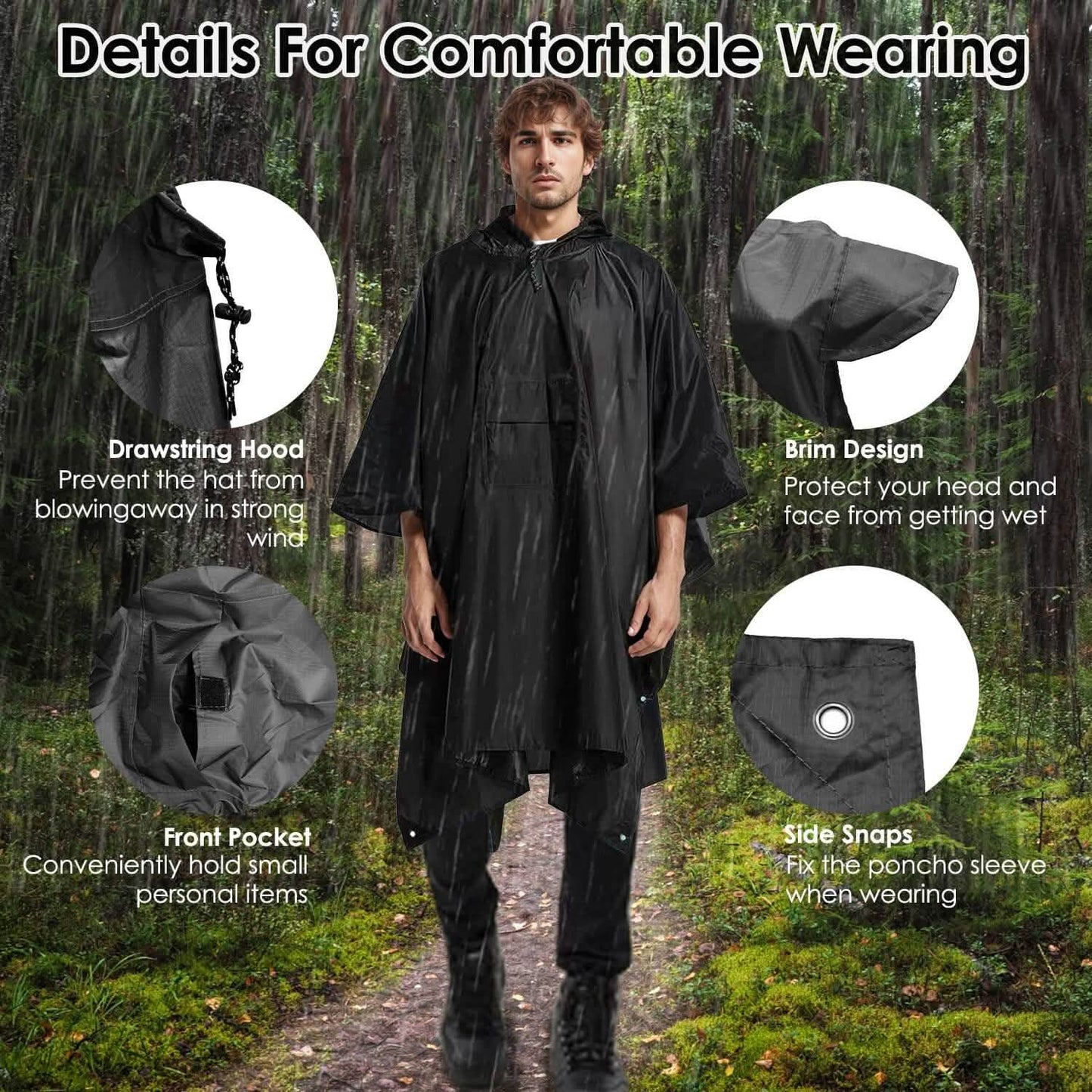 Unisex Hooded Rain Poncho with Pocket DailySale