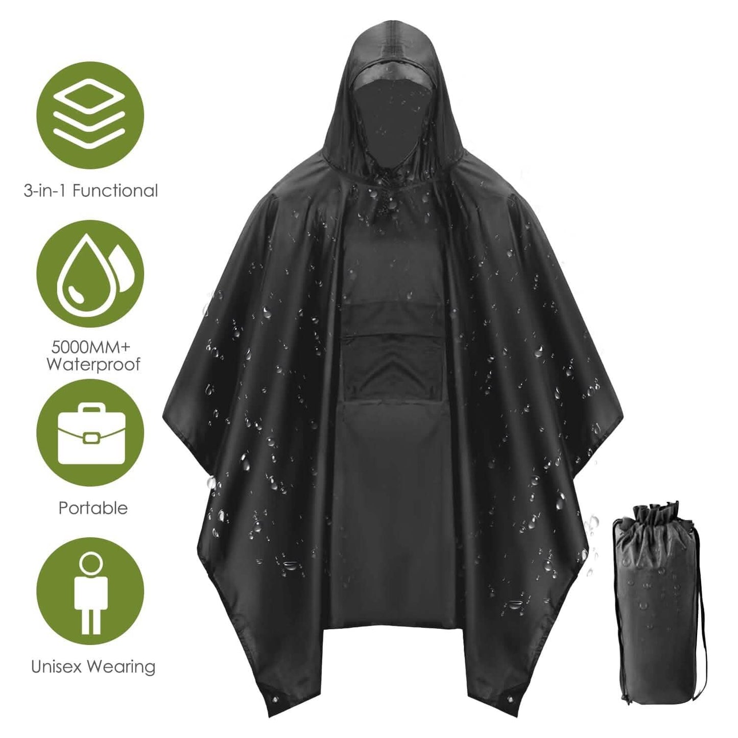 Unisex Hooded Rain Poncho with Pocket DailySale