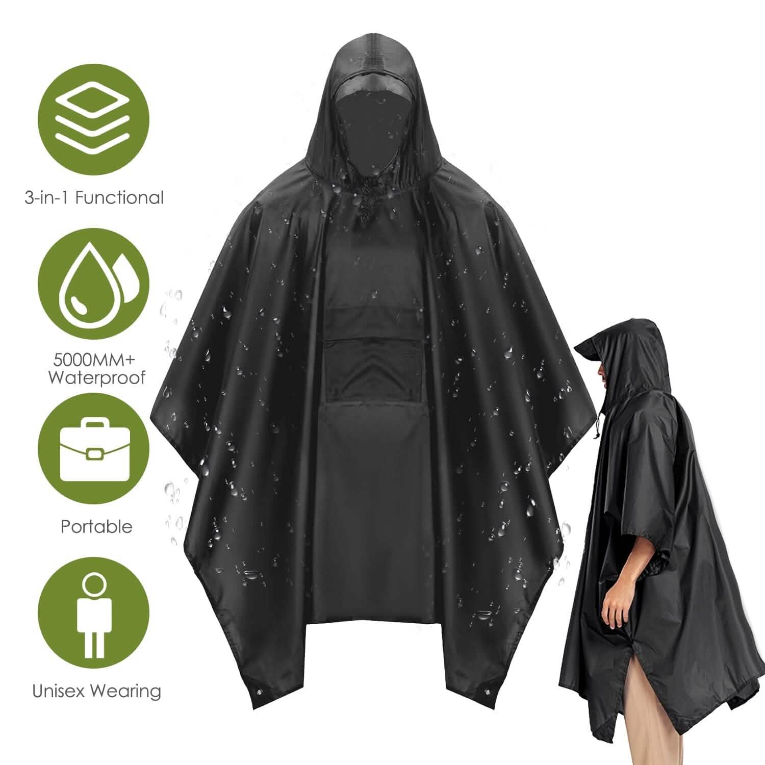 Unisex Hooded Rain Poncho with Pocket DailySale
