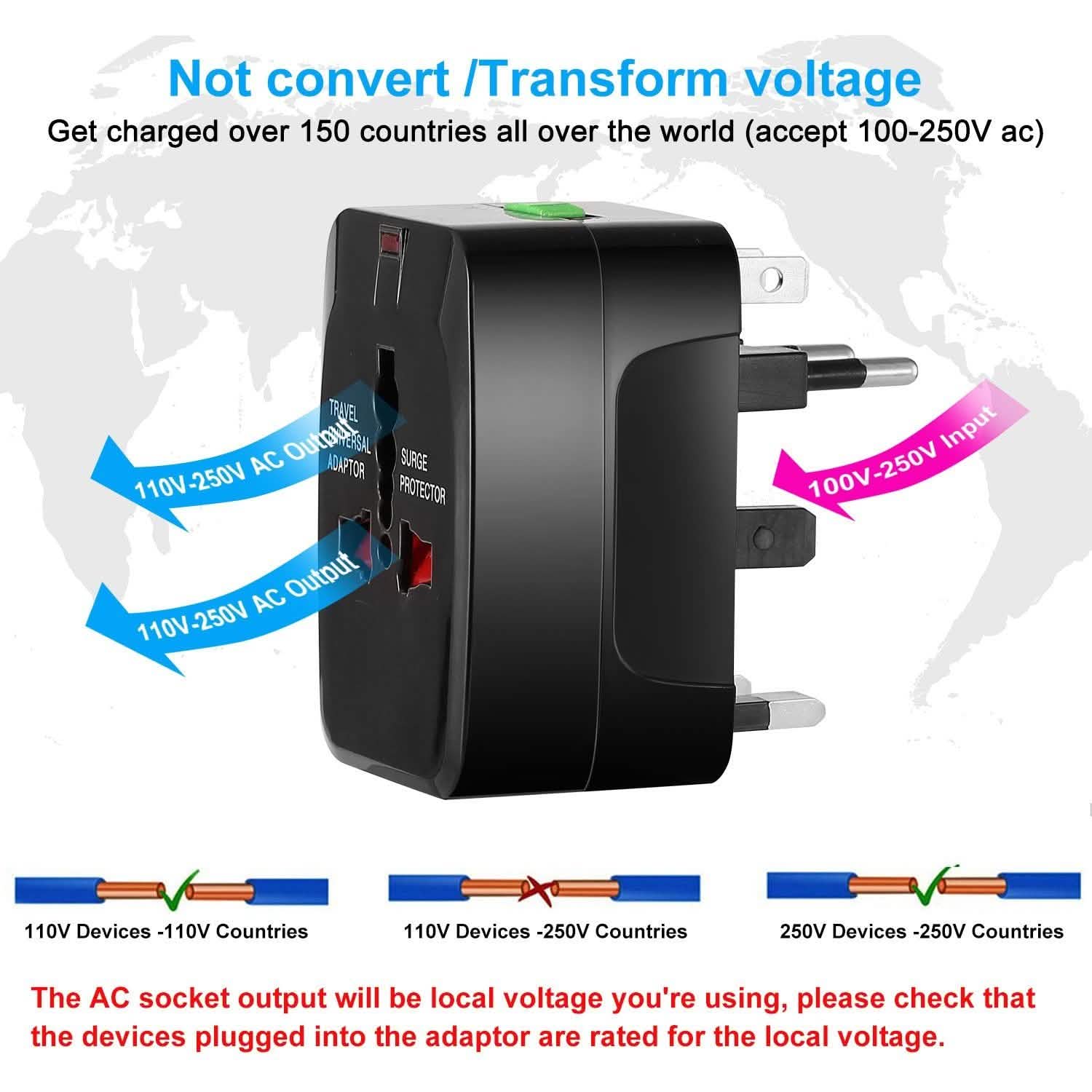 Universal Travel Adapter with 4 Interchangeable Plugs DailySale