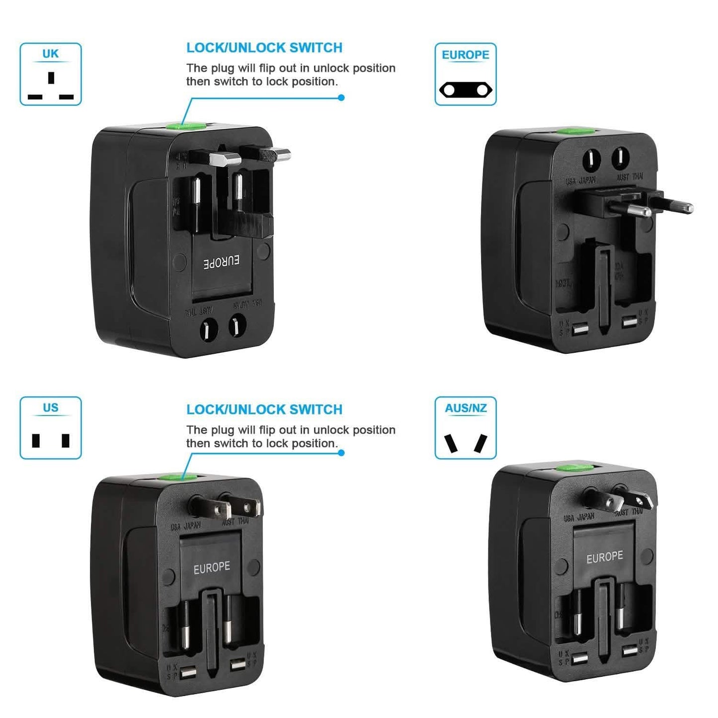Universal Travel Adapter with 4 Interchangeable Plugs DailySale