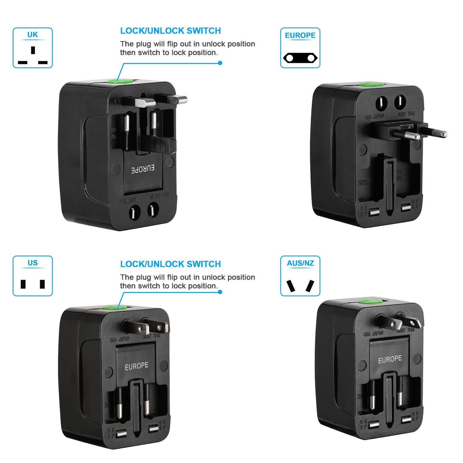 Universal Travel Adapter with 4 Interchangeable Plugs DailySale
