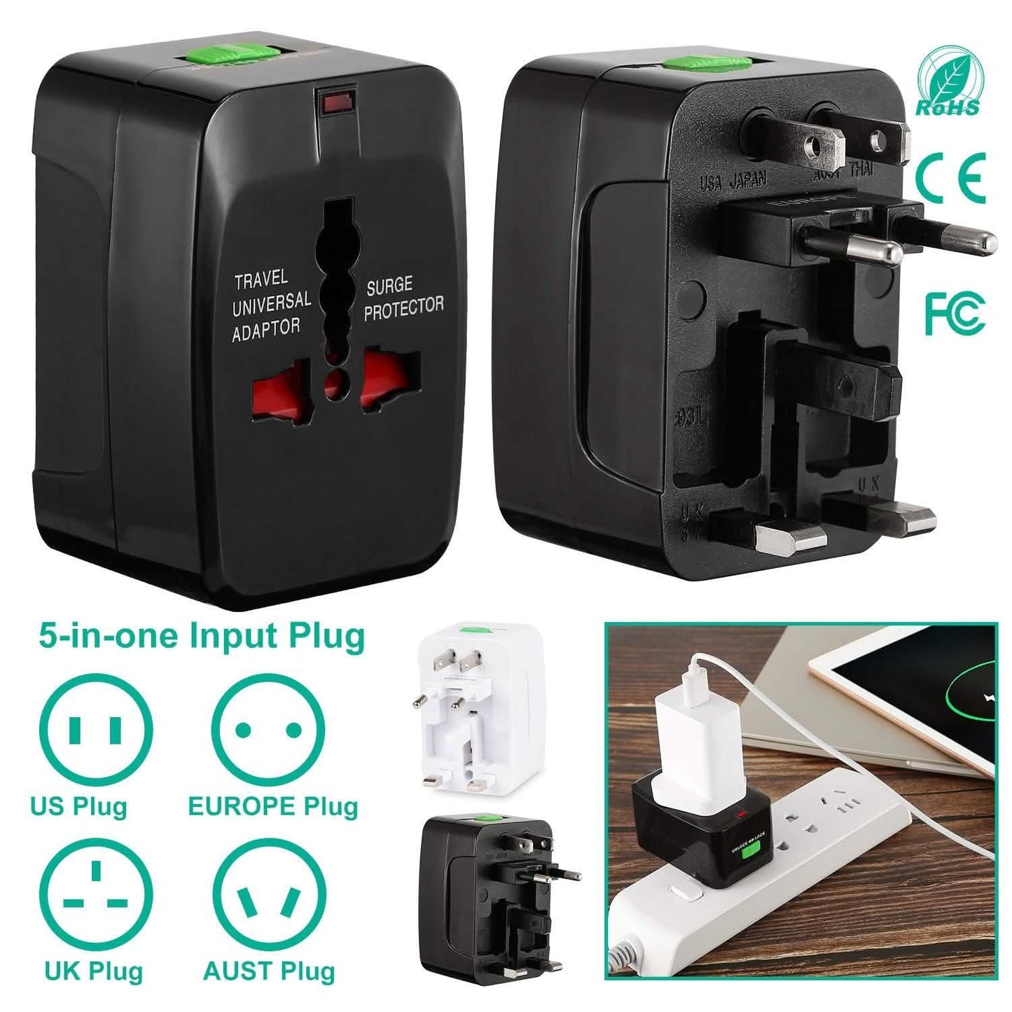 Universal Travel Adapter with 4 Interchangeable Plugs DailySale