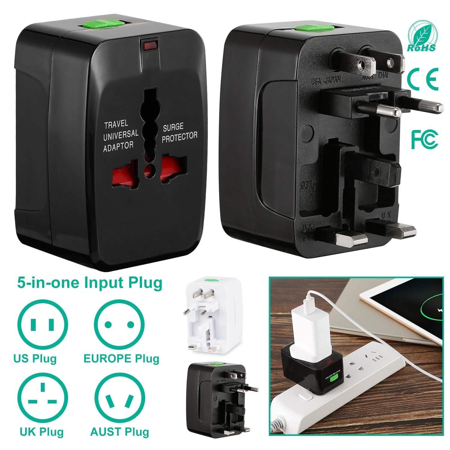 Universal Travel Adapter with 4 Interchangeable Plugs DailySale
