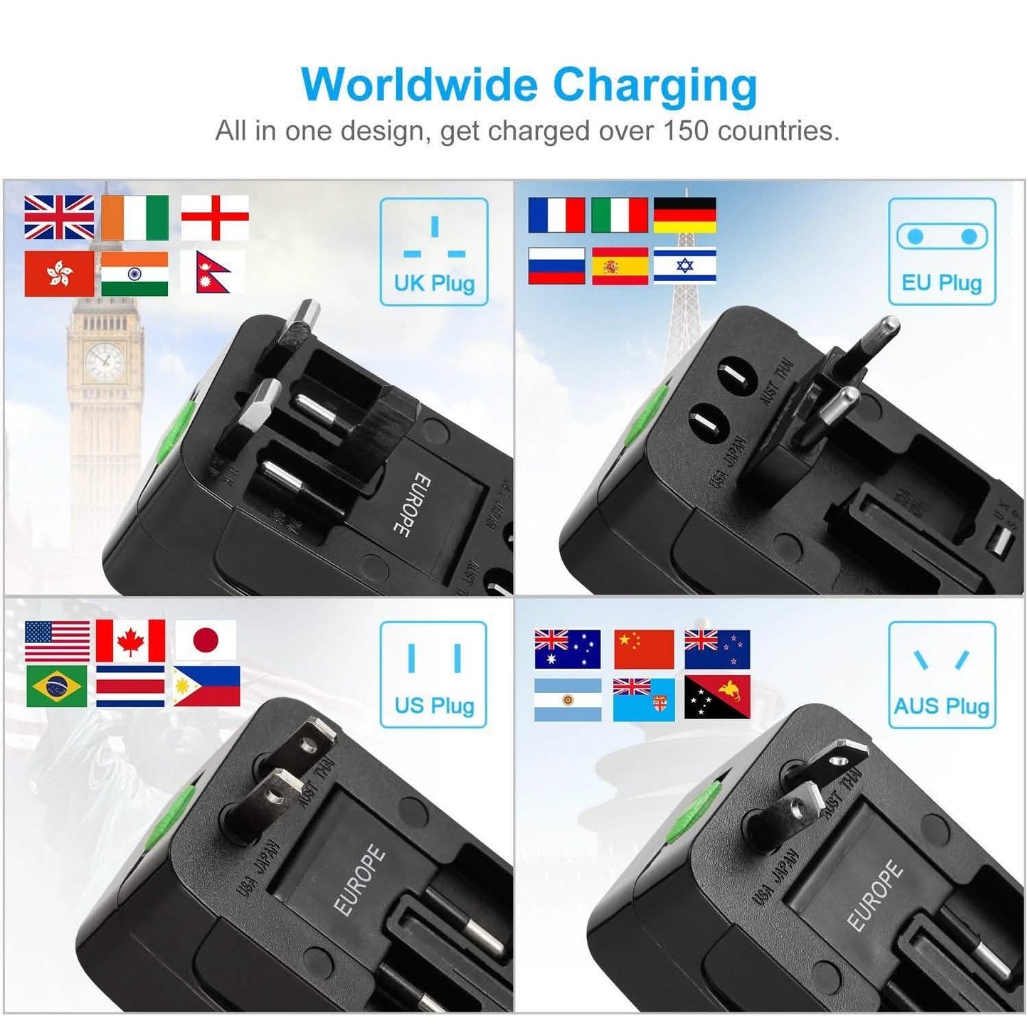 Universal Travel Adapter with 4 Interchangeable Plugs DailySale
