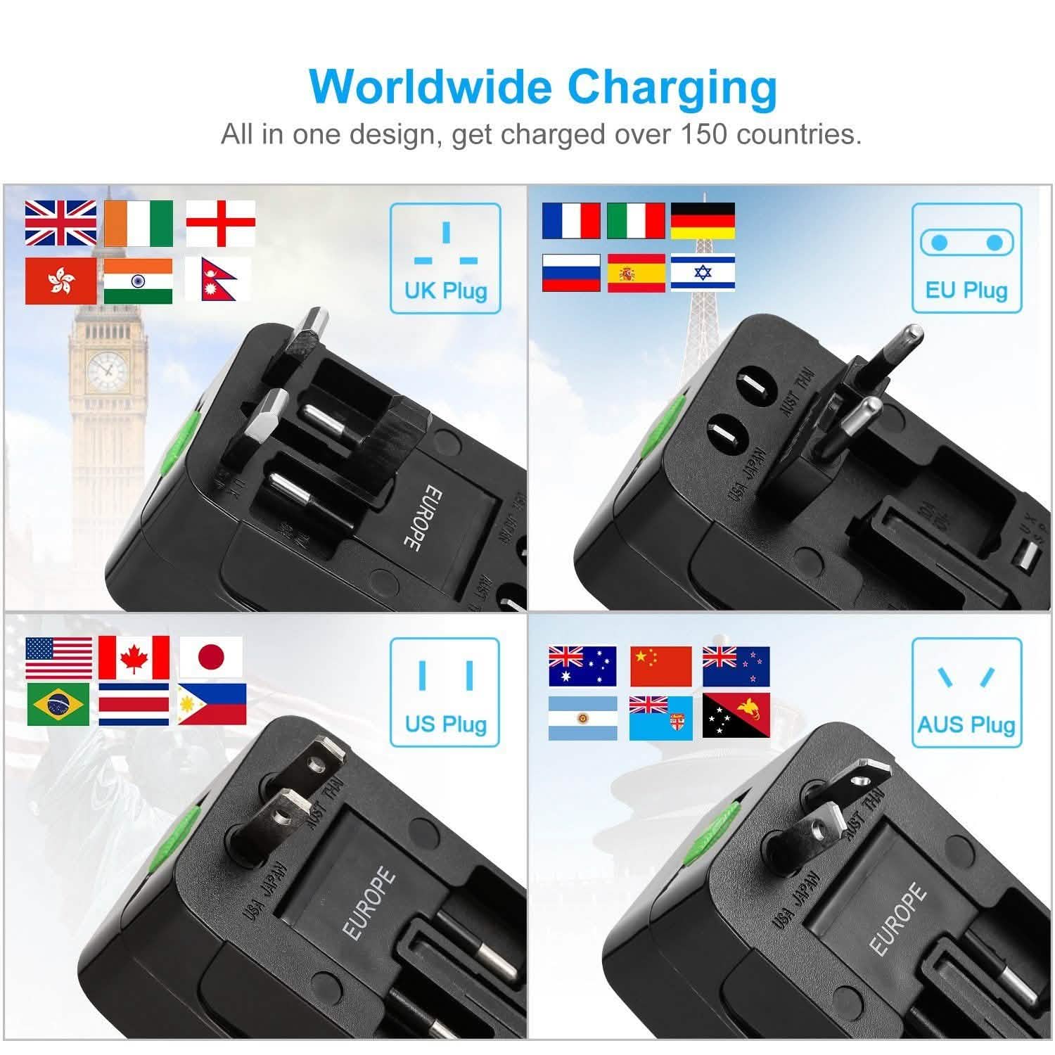 Universal Travel Adapter with 4 Interchangeable Plugs DailySale