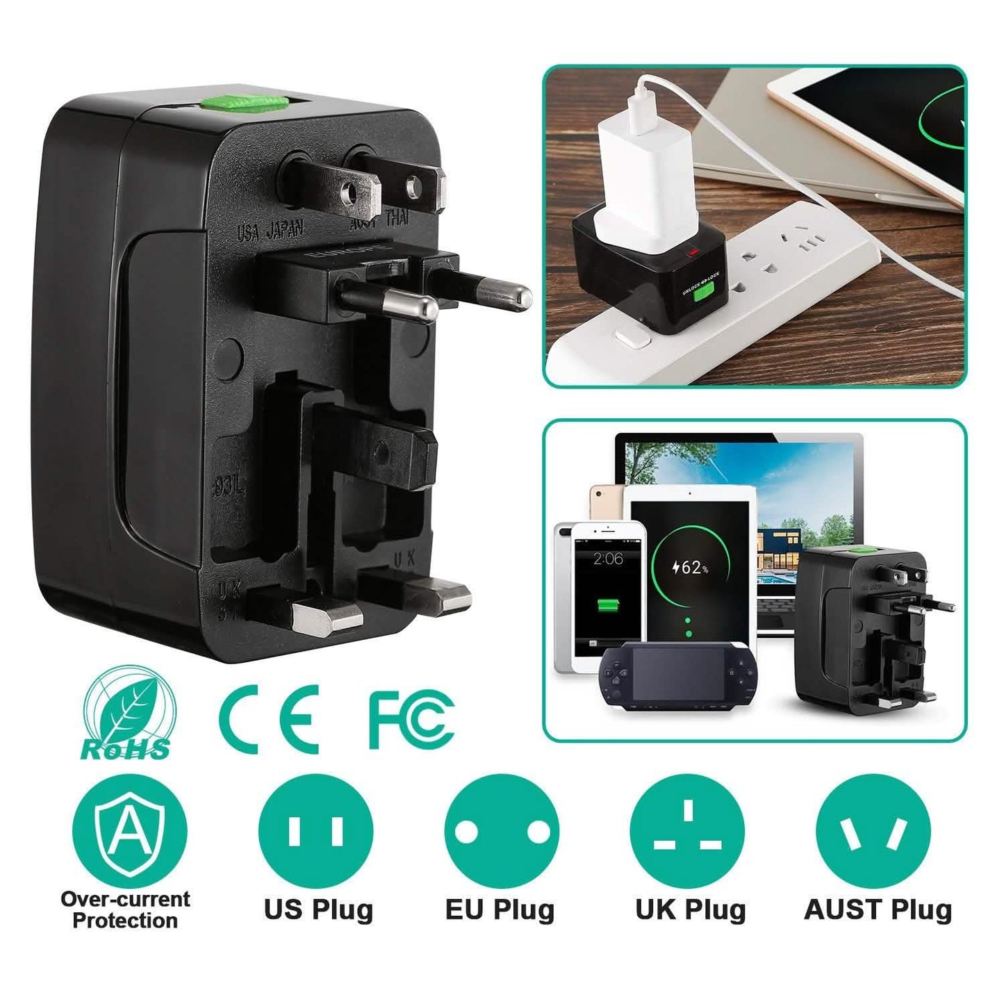 Universal Travel Adapter with 4 Interchangeable Plugs DailySale