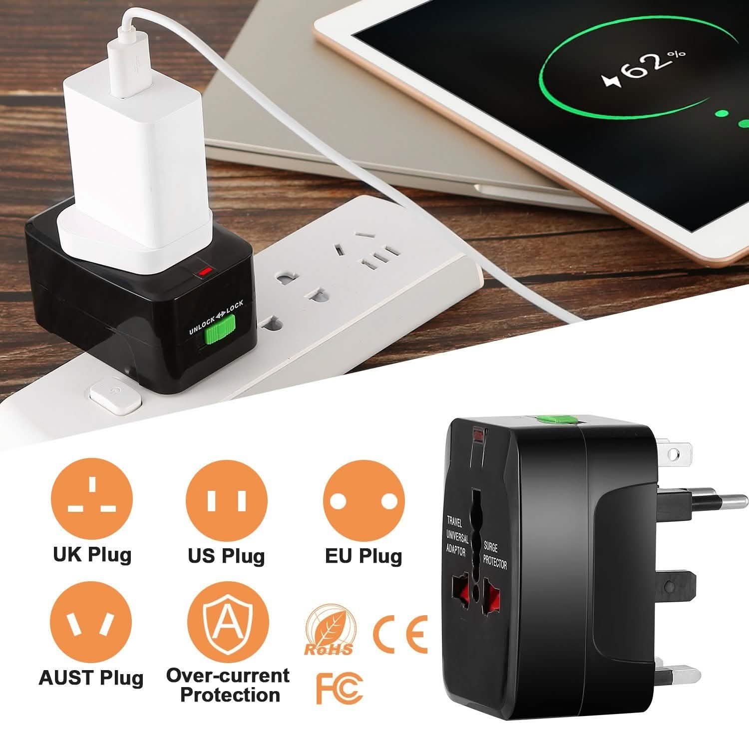 Universal Travel Adapter with 4 Interchangeable Plugs DailySale