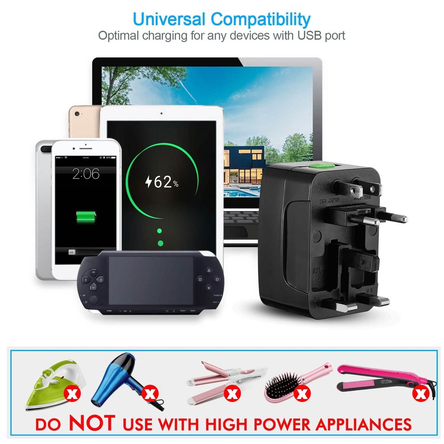 Universal Travel Adapter with 4 Interchangeable Plugs DailySale