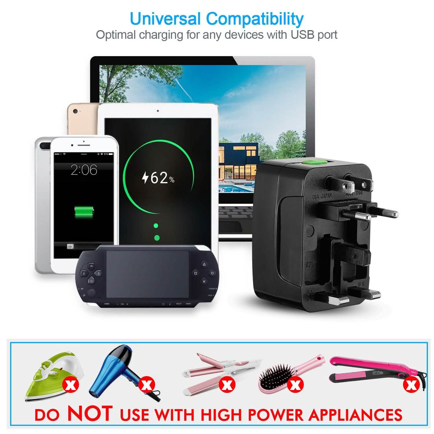 Universal Travel Adapter with 4 Interchangeable Plugs DailySale