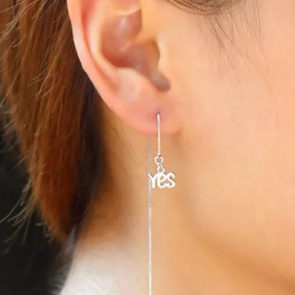 Sterling Silver Yes And No Long Threader Earrings DailySale