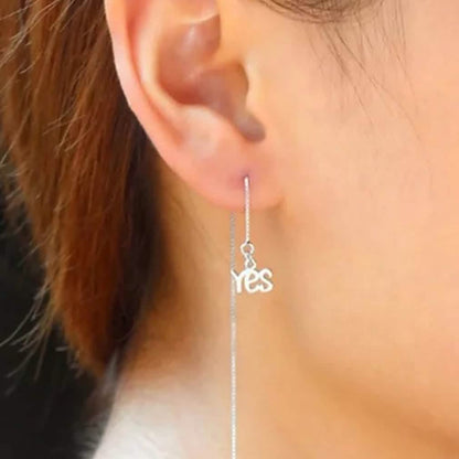 Sterling Silver Yes And No Long Threader Earrings DailySale