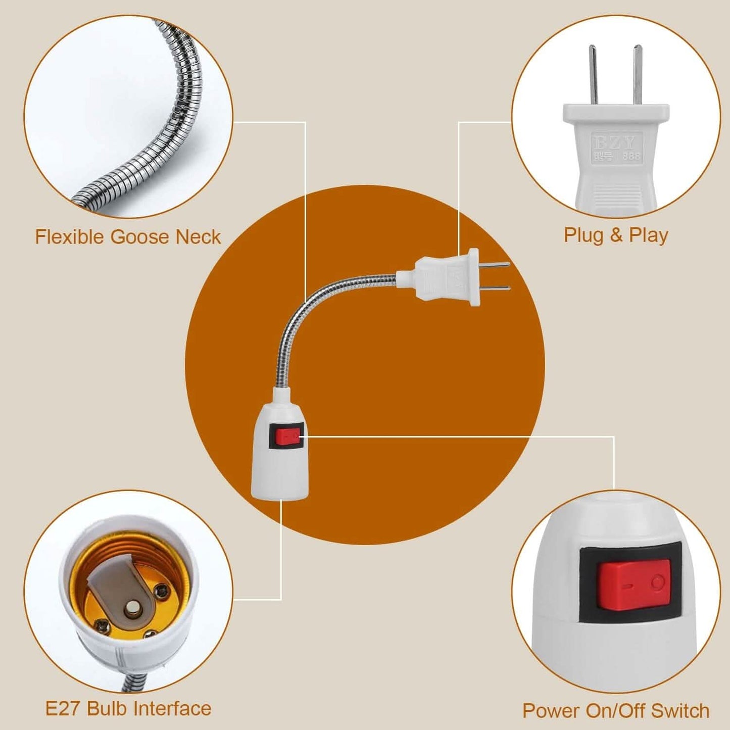 US Plug Extension Light Socket with On/Off Switch DailySale