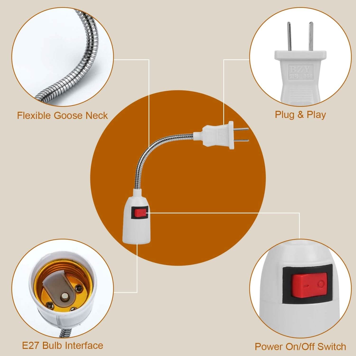 US Plug Extension Light Socket with On/Off Switch DailySale