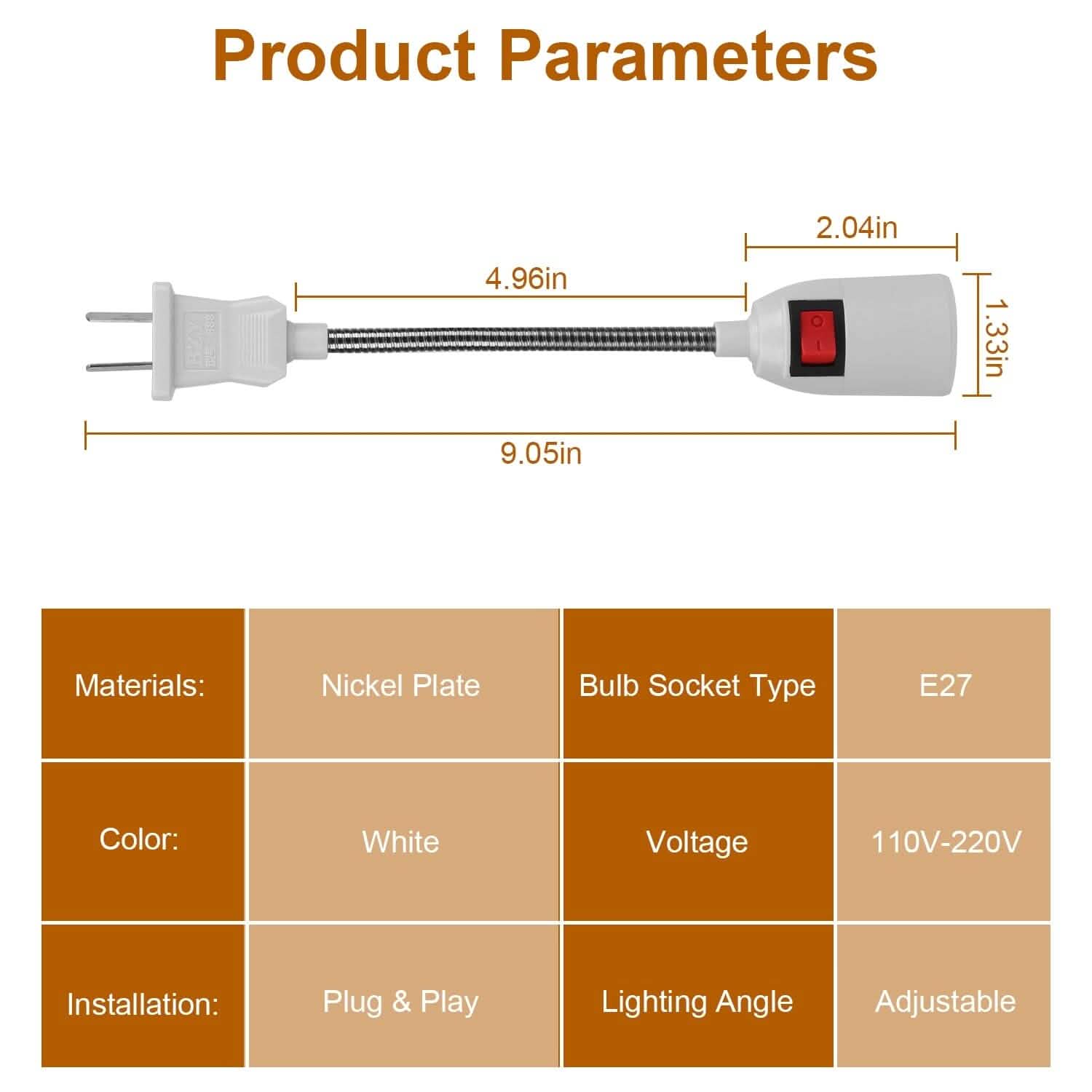 US Plug Extension Light Socket with On/Off Switch DailySale