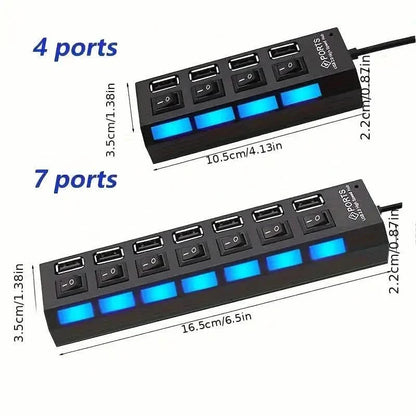 USB 2.0 Adapter Hub Power On/ Off Switch For PC Laptop Computer DailySale