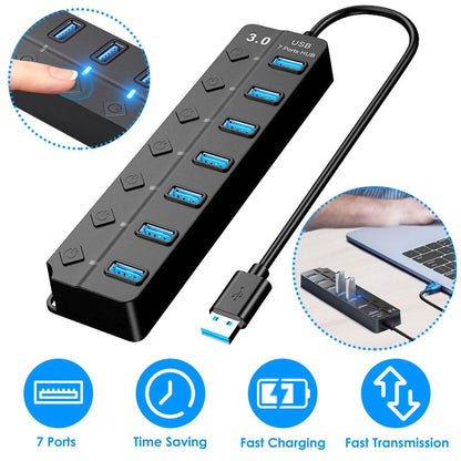 USB 3.0 HUB 7 Ports High Speed 5Gbps USB Splitter DailySale