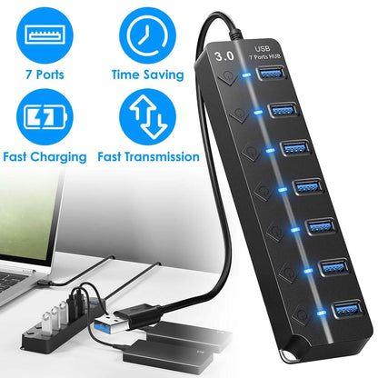 USB 3.0 HUB 7 Ports High Speed 5Gbps USB Splitter DailySale