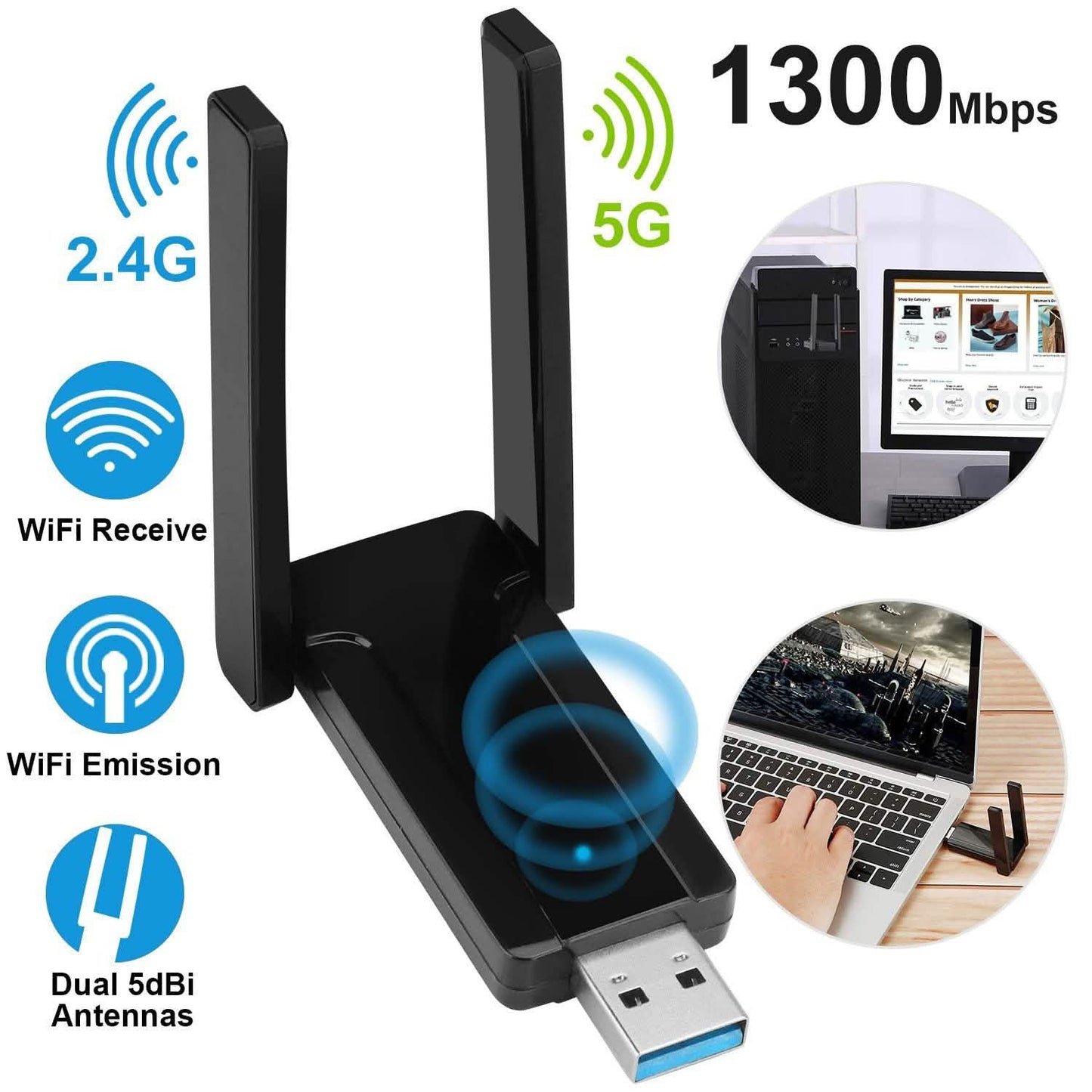 USB 3.0 WiFi Adapter AC1300 Mbps DailySale