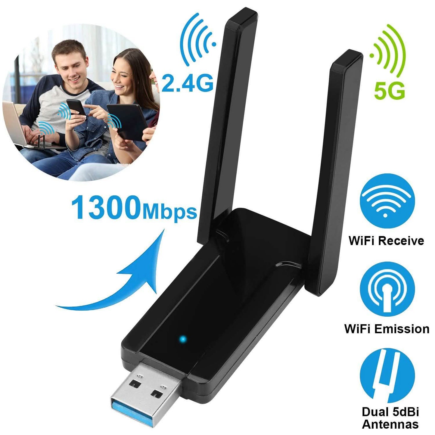 USB 3.0 WiFi Adapter AC1300 Mbps DailySale