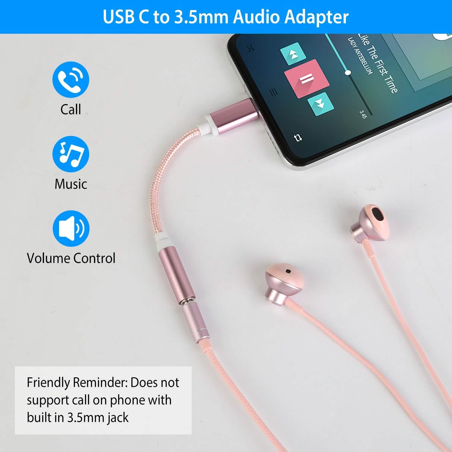 USB-C Type C Adapter Port to 3 .5mm Aux Audio Jack DailySale