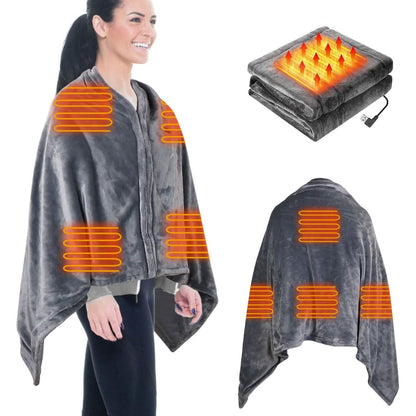 USB Heated Blanket Poncho Shawl Wrap Throw with Zipper Washable DailySale