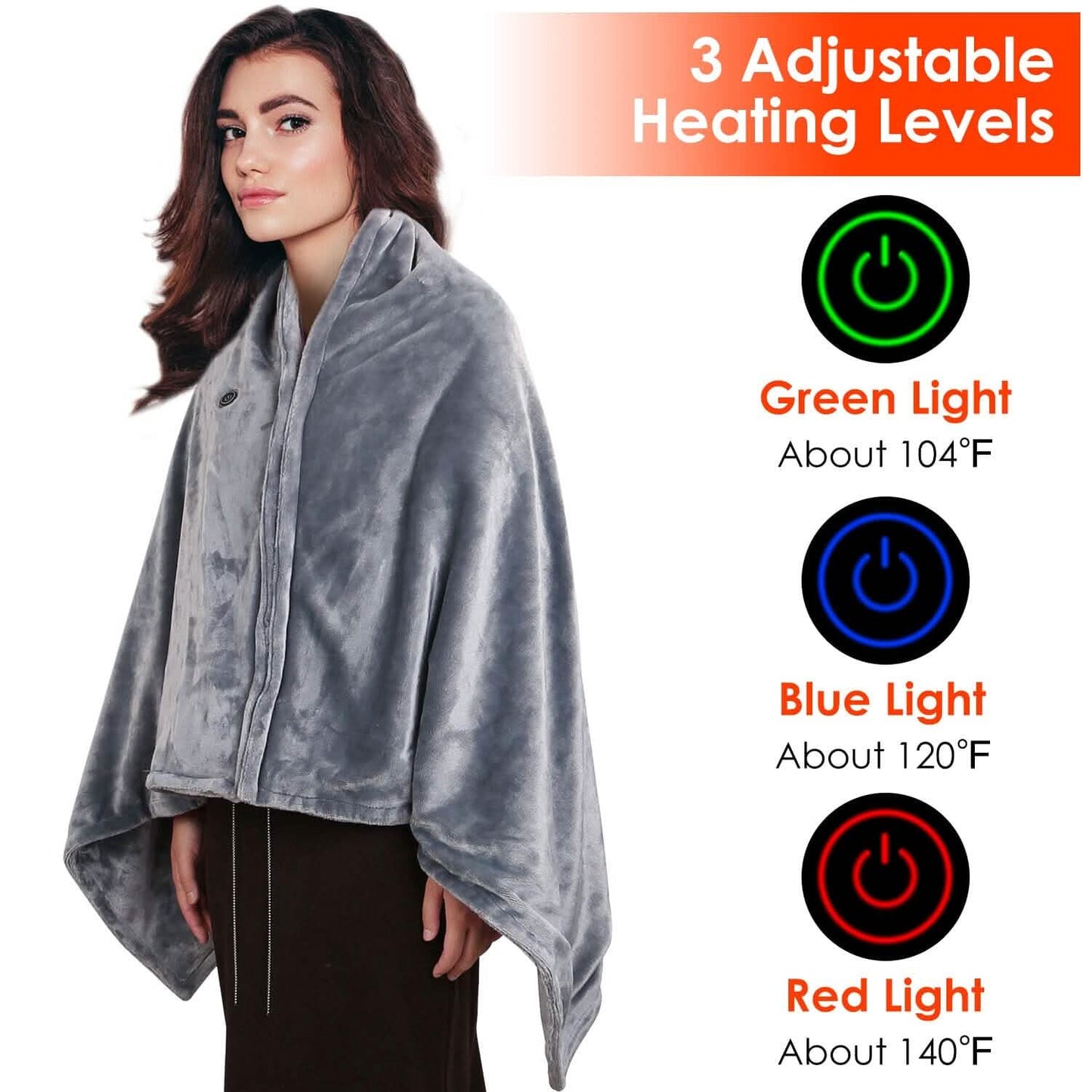 USB Heated Blanket Poncho Shawl Wrap Throw with Zipper Washable DailySale