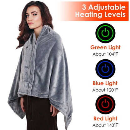 USB Heated Blanket Poncho Shawl Wrap Throw with Zipper Washable DailySale