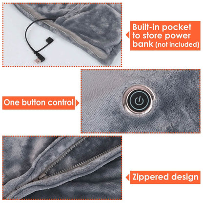 USB Heated Blanket Poncho Shawl Wrap Throw with Zipper Washable DailySale