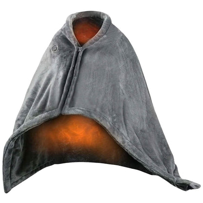 USB Heated Blanket Poncho Shawl Wrap Throw with Zipper Washable DailySale