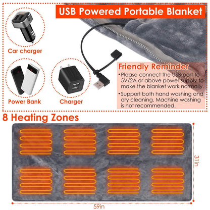 USB Heated Blanket Poncho Shawl Wrap Throw with Zipper Washable DailySale